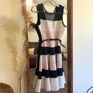 NAVY BLOCKED MIDI DRESS